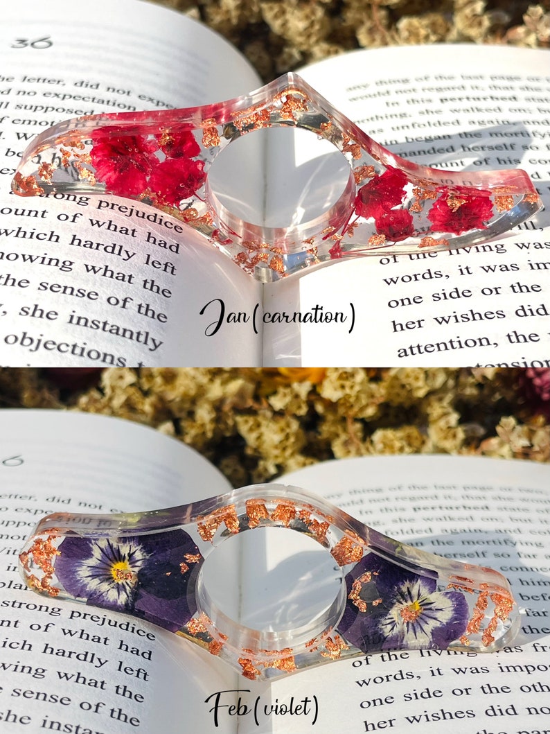 Real Birth Flower Book Page Holder, Floral Resin Thumb Page Holder, Page Spreader, Book Accessories, Book Lover Gift, Birthday Gift image 3