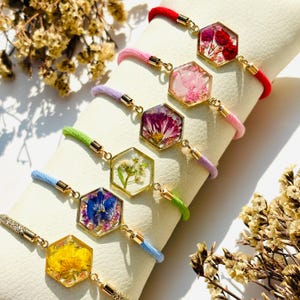 Real Birth Flower Bracelets, Floral Resin Bracelet, Brithday Gift for her