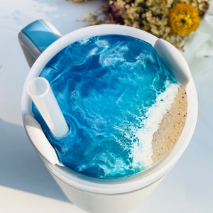 Ocean Wave Resin Stanley Plate: Sea Beach Topper, 40oz Cup