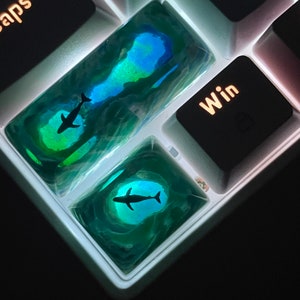 Mountains and Sea Resin Keycaps, Wales Translucent Keycaps,Keycaps Of Epoxy, Keyboards Keycaps,Handmade Key Caps