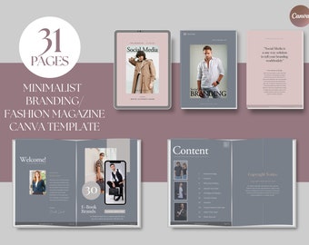 Personal branding Fashion Magazine, E-Book Canva Template, social media template, Fashion design Course Workbook and Minimalist Magazine