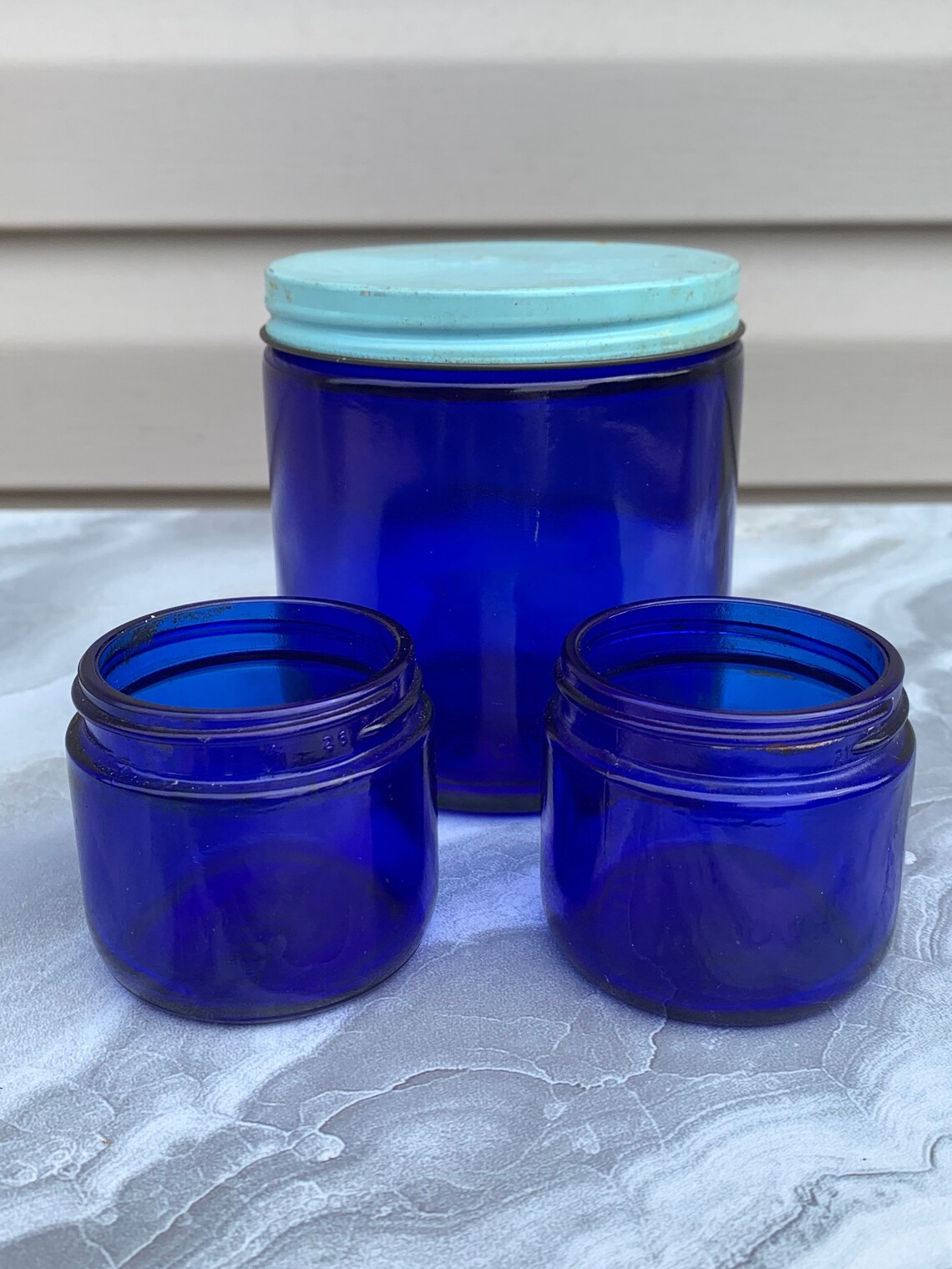 Very Nice Vintage Cobalt Blue Glass Noxzema Skin Cream Jars Etsy