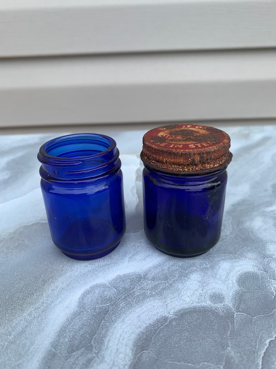 Vintage Vicks Vaporub Cobalt Glass Jars 2 Total Etsy