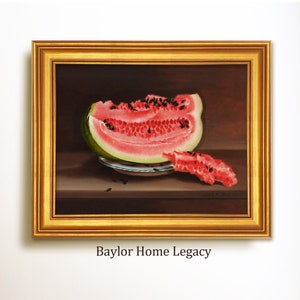 Framed Watermelon Oil Painting Print on Canvas, Watermelon Canvas Art Print of Antique Oil Painting in Wood Frame, Fruit Fine Art Print