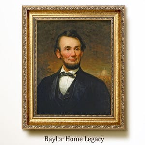 Framed Portrait of President Abraham Lincoln with US Capitol Building, Lincoln Oil Painting Print on Canvas of an Antique Original Painting