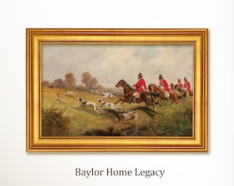 Framed Fox Hunting Canvas Art Print of Antique Oil Painting in Wood Frame, Framed or Unframed Fox Hunting Scene, Canvas Fox Hunting Art