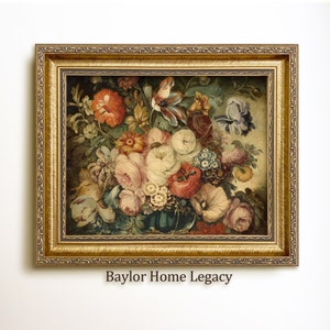 Framed Still Life of Flowers Oil Painting Print on Canvas, Framed Floral Art Print of Antique Painting, Flower Fine Art Print on Canvas