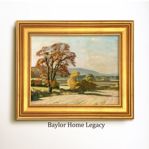 Framed Autumn Landscape Oil Painting Canvas Print, Vintage Fall Landscape Art, Moody Rustic Autumn Tree Countryside Field Scene