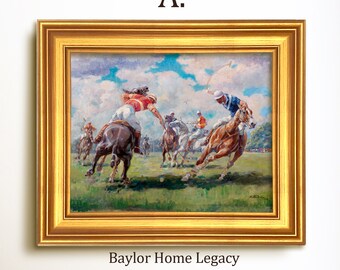 Framed Polo Oil Painting Print on Canvas, Vintage Polo Game Wall