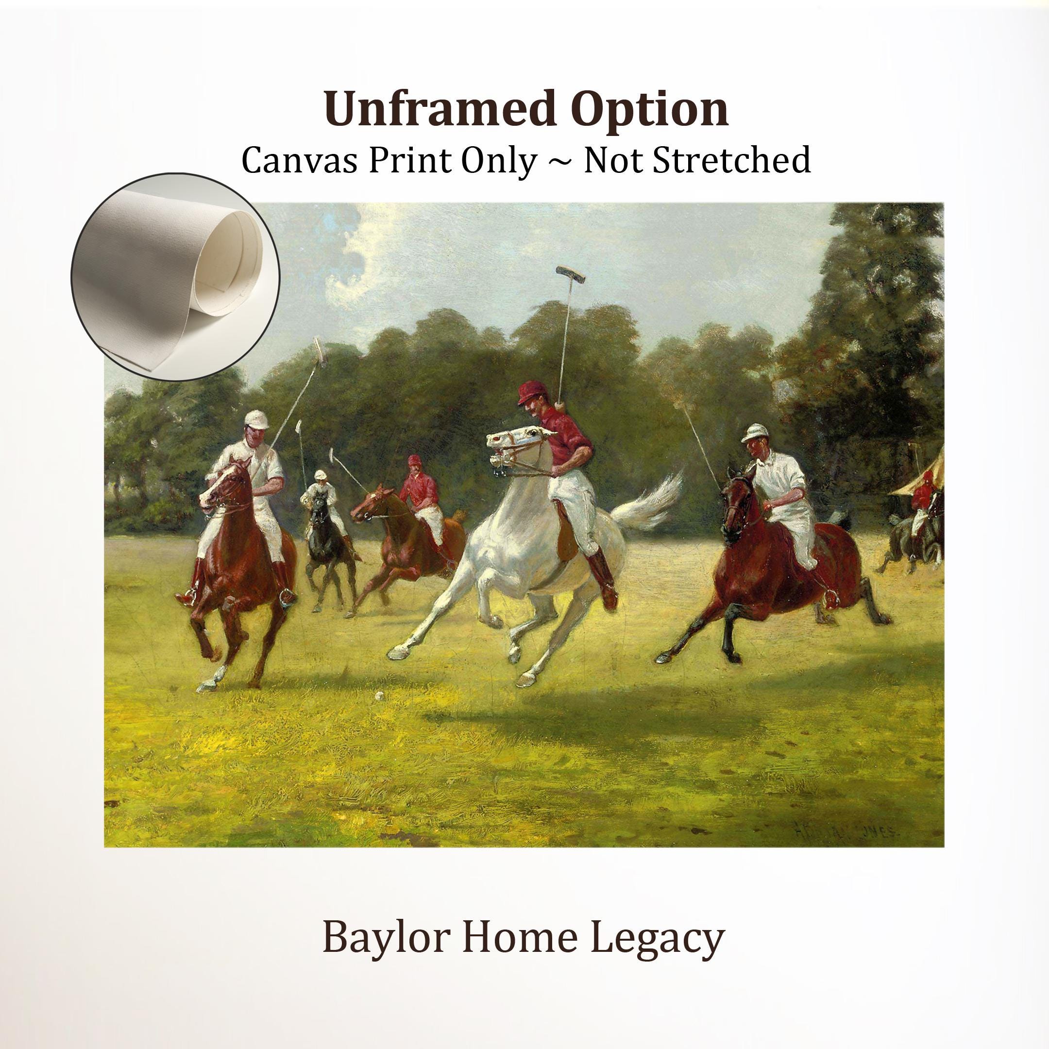 Framed Polo Scene Oil Painting Print on Canvas, Vintage Polo