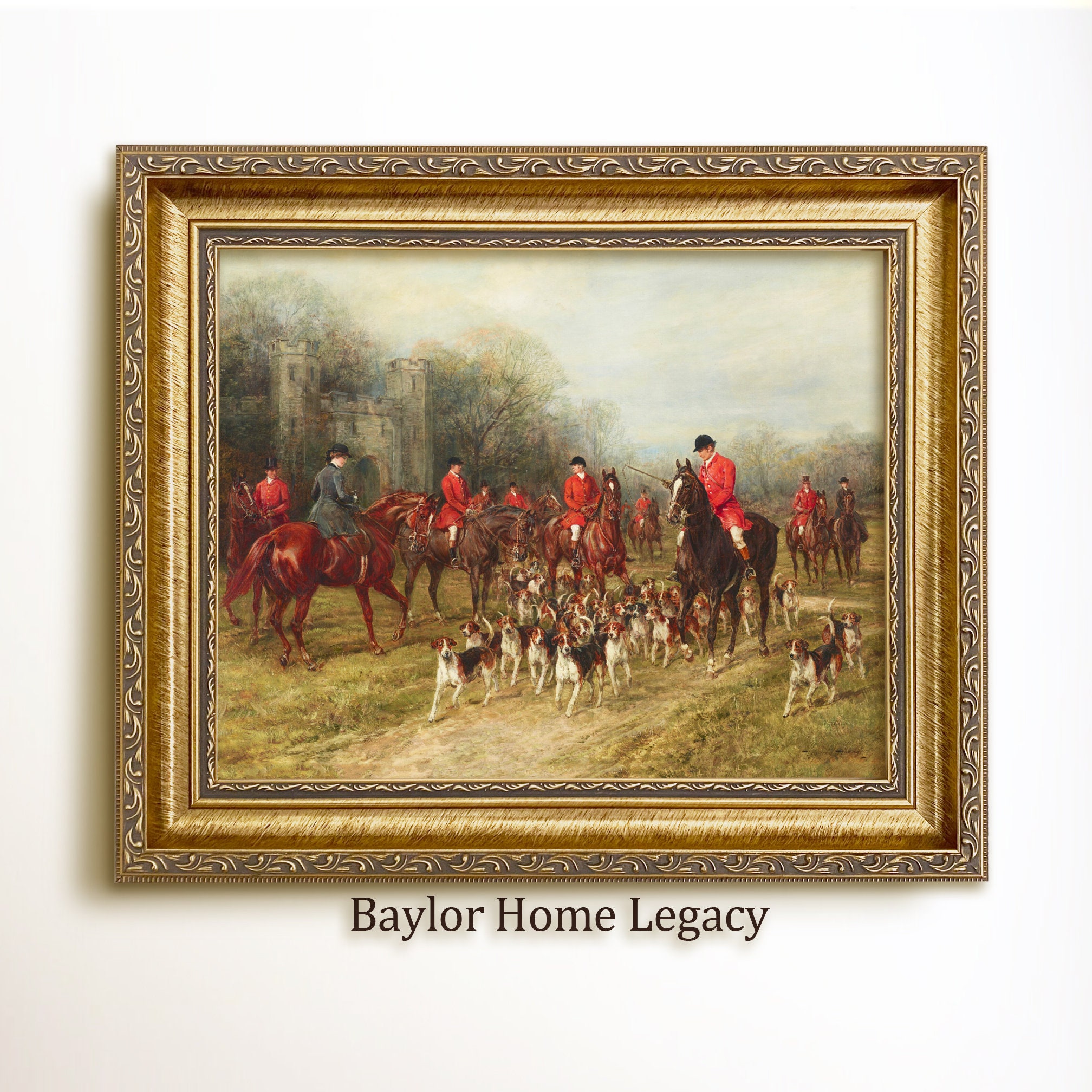 Framed Fox Hunting Painting, Foxhunting Oil Painting Print on