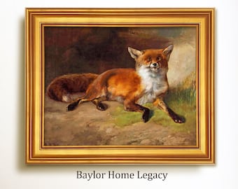 Framed Red Fox Oil Painting Print on Canvas, Vintage Art of Red Fox and Wasp Oil Painting on Canvas and Framed in your Choice of Frames