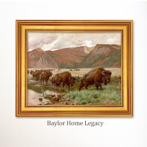 Framed Buffalo Oil Painting Print on Canvas, Framed Bison Canvas Art Print, Western American Buffalo Painting, Western Art