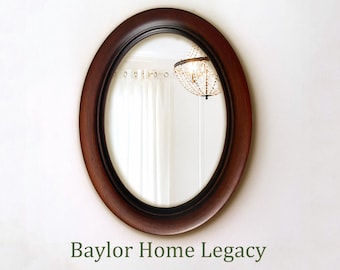 Oval Wood Framed Mirror, Vintage Style Small Wood Oval Mirror, Walnut Stained Antique Style Mirror