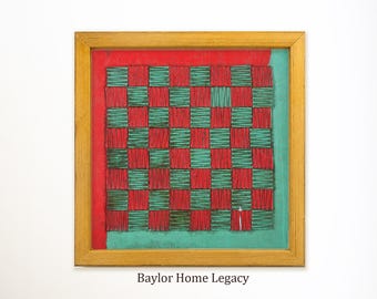 Checkerboard Game Board Print Framed Canvas Art, Primitive Folk Art Wall Decor, Early American Gameboard Artwork, Vintage Americana