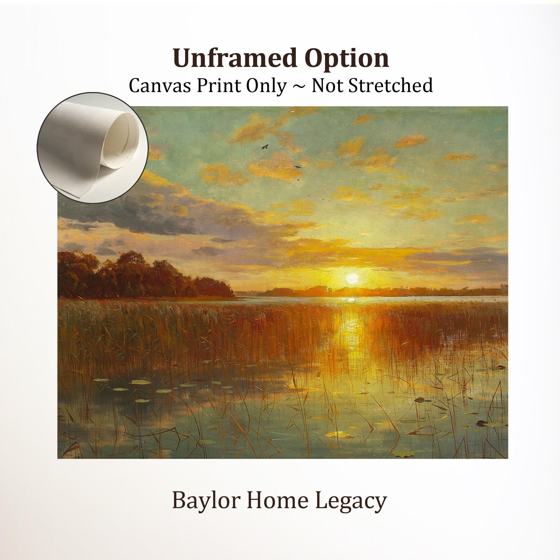 Framed Sunset Painting, Oil Painting Print on Canvas of Sunset Over a ...