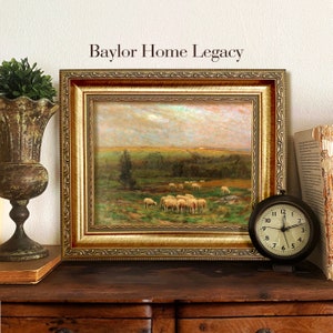 Framed Sheep Oil Painting Canvas Print, Rustic Farmhouse Sheep in ...