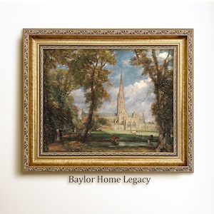 English Church Oil Painting Print on Canvas, Framed or Unframed English Church Landscape Canvas Print of Antique Painting, Religious Art