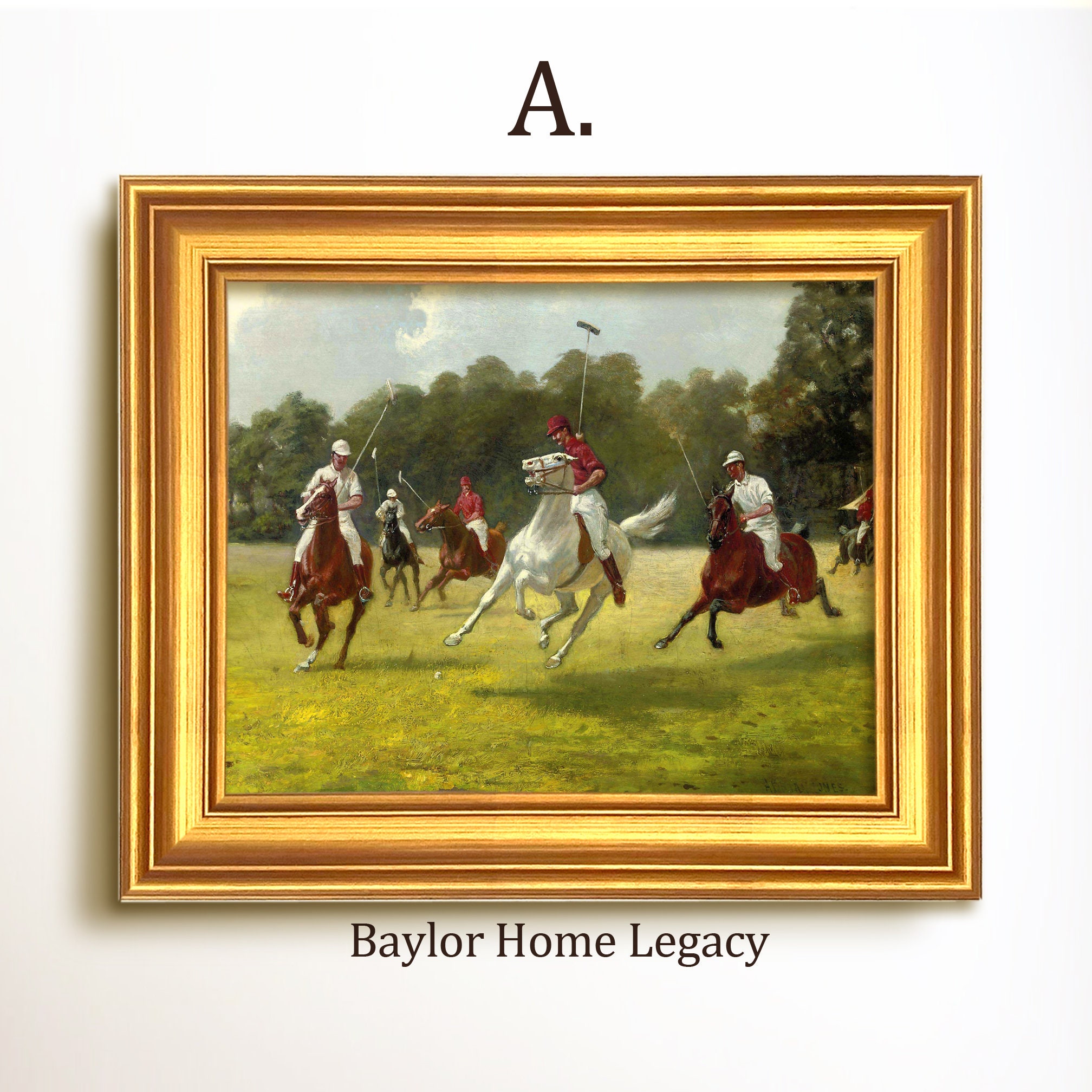 Pologame Art board アート Framed Polo Scene Oil Painting Print on Canvas, Vintage Polo