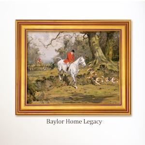 Framed Fox Hunting Scene Oil Painting Print on Canvas, Huntsman and Hounds Canvas Art Print of Antique Oil Painting, Foxhunting Art
