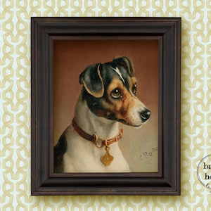 Framed Jack Russell Terrier Oil Painting Print on Canvas, Vintage Painting of a Jack Russell