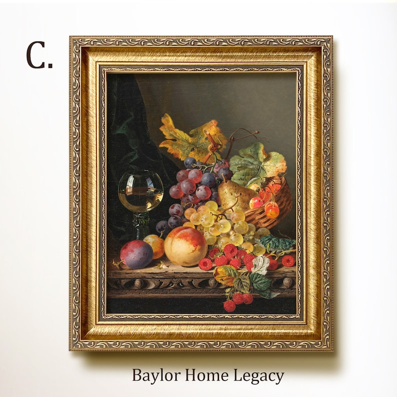 Framed Still Life of Fruit With Wine Glass Oil Painting Print on Canvas ...