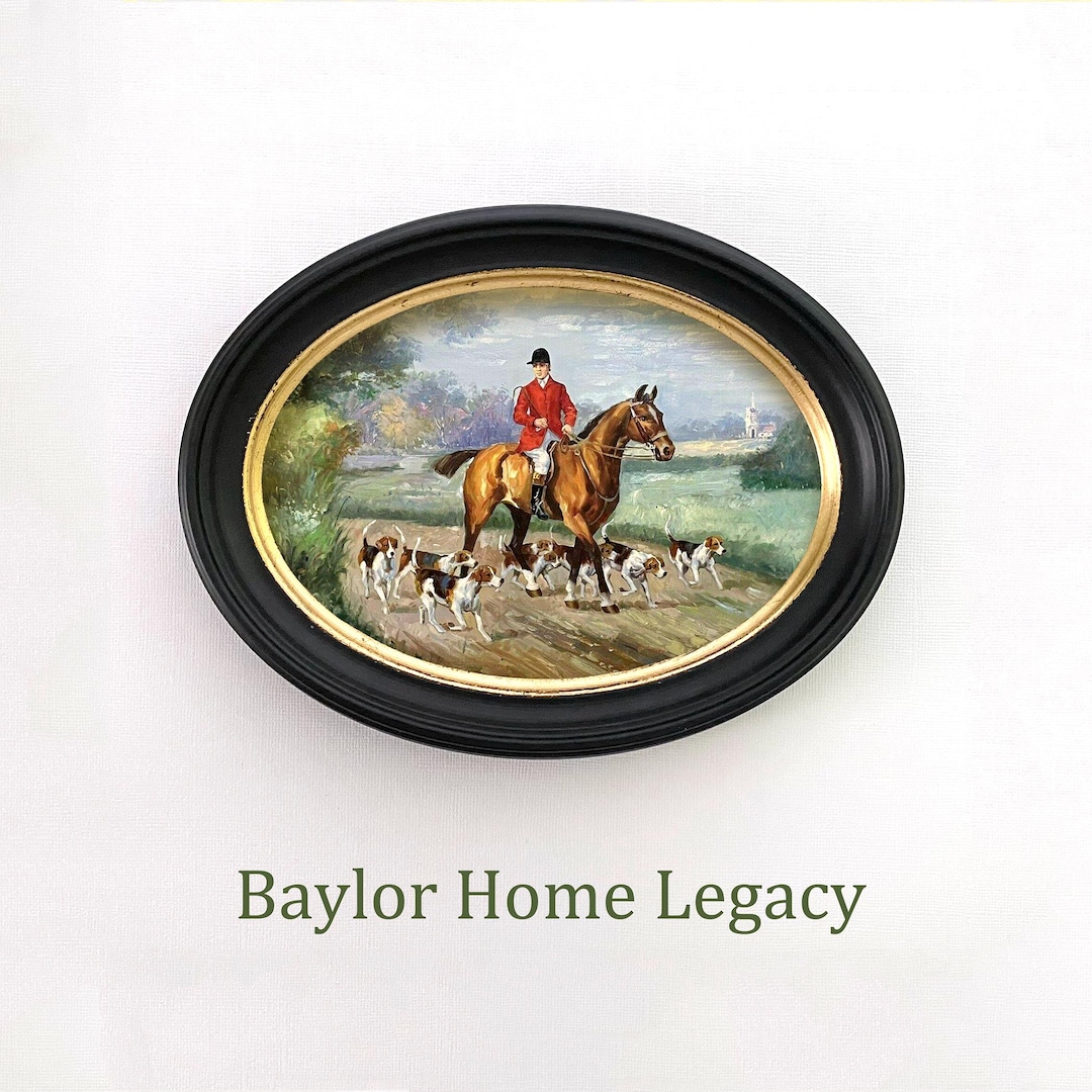 Framed Oval Fox Hunting Canvas Art Print of Antique Oil Painting, Fox ...