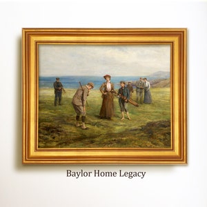 Framed Golf Scene Oil Painting Print on Canvas, Vintage Golf Wall Art, Golf Art for Wall
