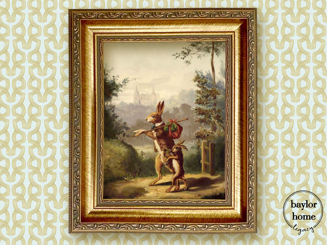 Framed Rabbits Traveling Together, Rabbit Oil Painting Print on Canvas in Wood Frame Etsy
