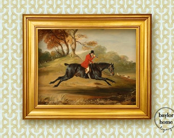 Framed Fox Hunter Painting, Fox Hunting Horse Oil Painting Print on Canvas, Vintage Foxhunting Picture