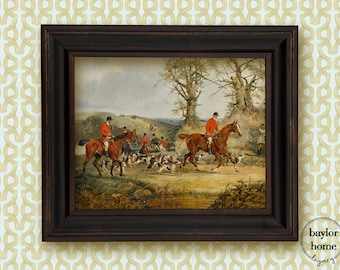 Framed Foxhunting Oil Painting Print on Canvas,  Fox Hunt Print for Equestrian Decor