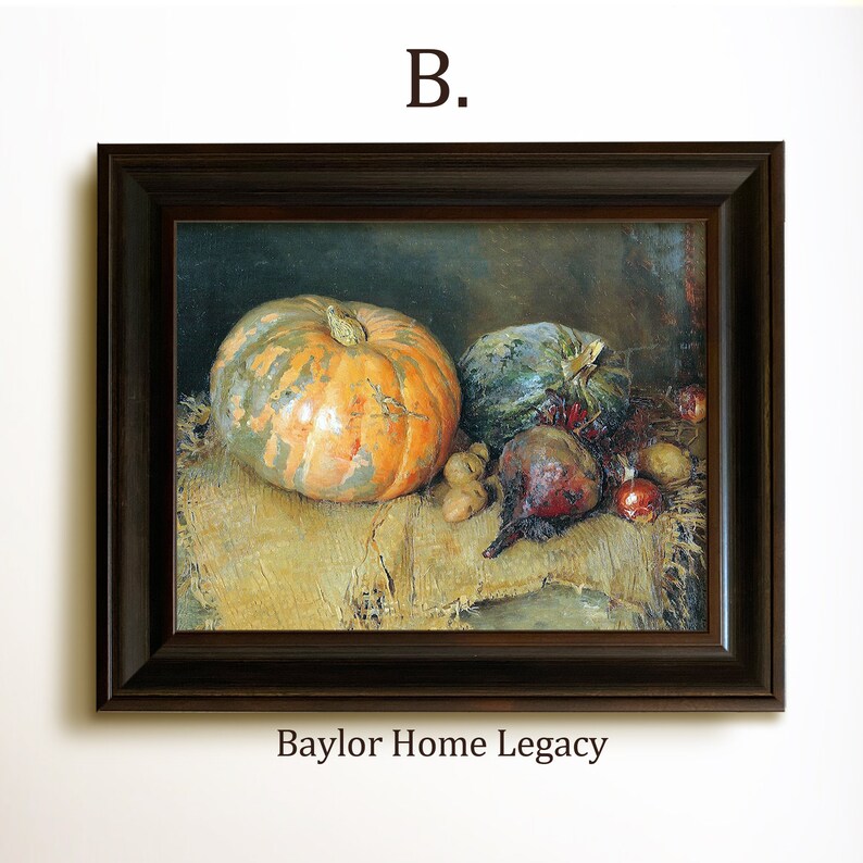 Framed Still Life of Fall Vegetables Oil Painting Canvas Print, Vintage ...