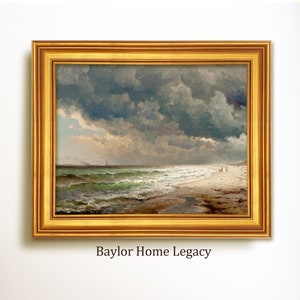 Coastal Scene Oil Painting Print on Canvas, Vintage Seascape Print, Beach and Ocean Giclée Wall Art Framed or Unframed