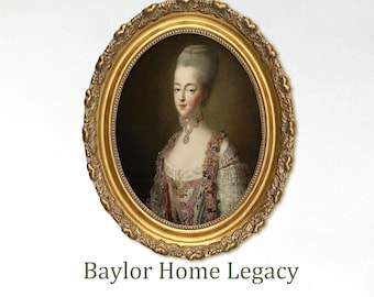Framed Portrait of Marie Antoinette, Canvas Art Print in Ornate Oval Wood Frame, Dauphine of France Bust Portrait, Victorian Woman Art
