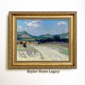 Framed Texas Landscape Oil Painting Print on Canvas, TX Hill Country Canvas Art Print of Antique Painting in Wood Frame, Texas Fine Art