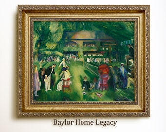 Tennis Oil Painting Print on Canvas of Antique Oil Painting, Framed or Unframed Sporting Art Print, Vintage Classic Tennis Match Artwork