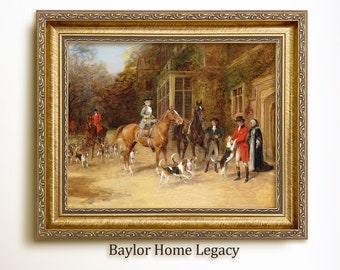 Framed Fox Hunting Painting, Framed Canvas Art Print of Vintage Fox Hunting Scene, Foxhunting Fine Art Print on Canvas