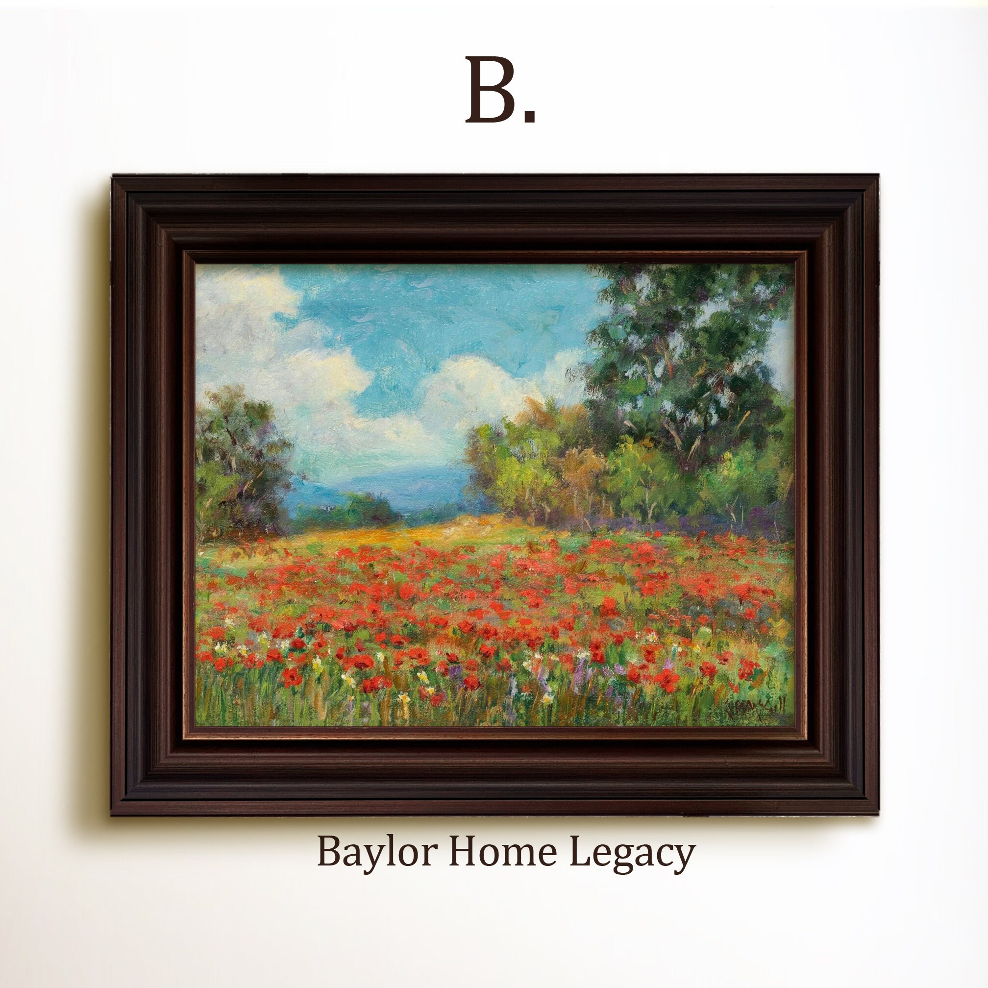 Framed Poppy Oil Painting Print on Canvas, Vintage Meadow of Poppy ...