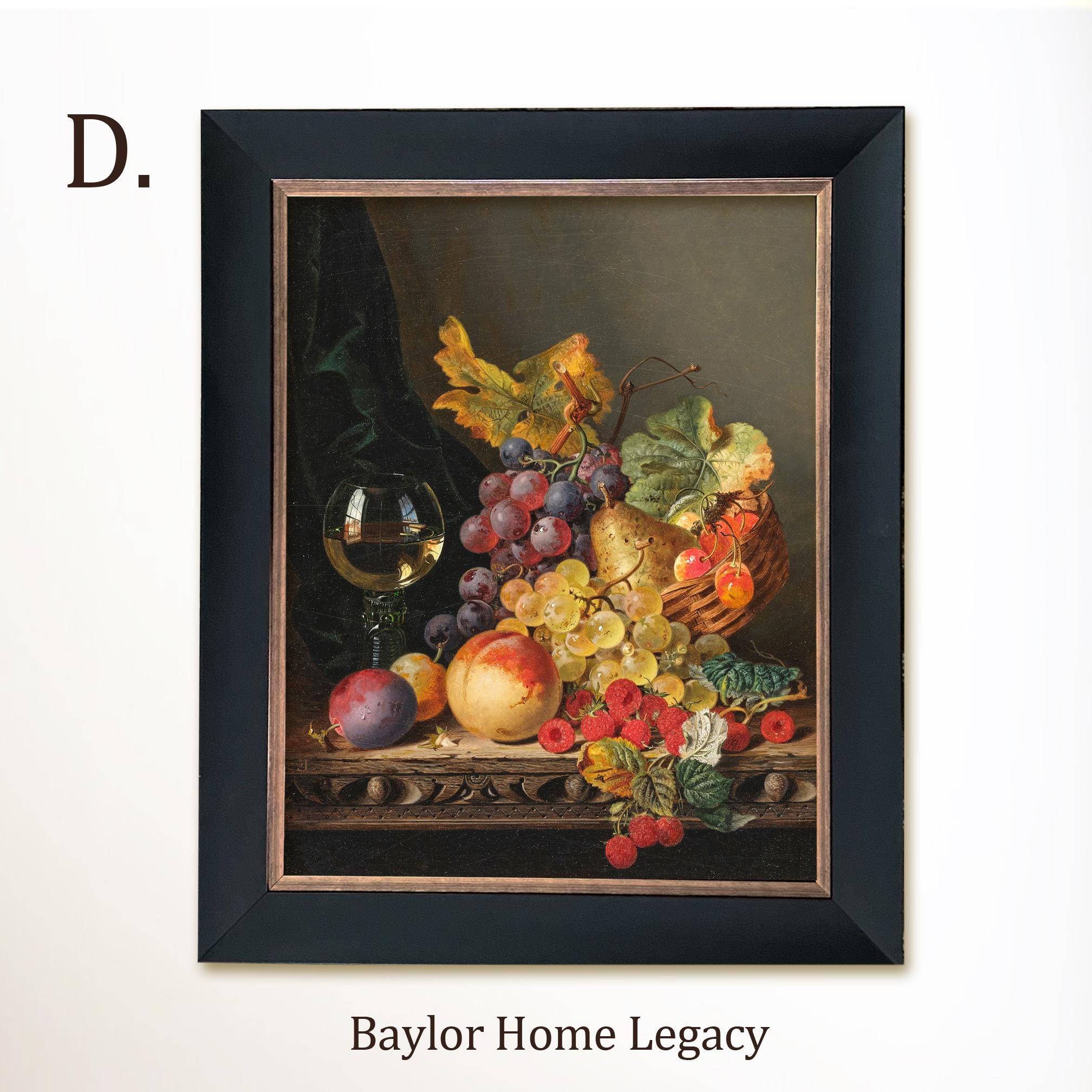 Framed Still Life of Fruit With Wine Glass Oil Painting Print on Canvas ...