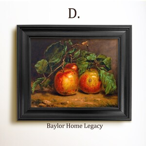 Framed Still Life of Apples Oil Painting Print on Canvas, Vintage Apple ...