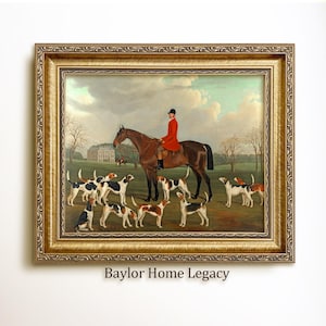 Framed Fox Hunting Print on Canvas of Antique Oil Painting, English Fox Hunt Scene Canvas Print for Equestrian Decor, Huntsman and Hound Art