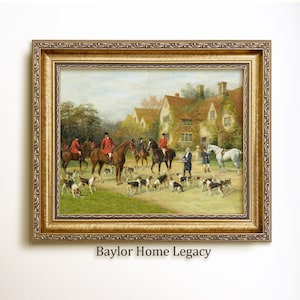 Framed Fox Hunting Painting, Foxhunting Oil Painting Print on Canvas, English Fox Hunt Scene for Equestrian Decor