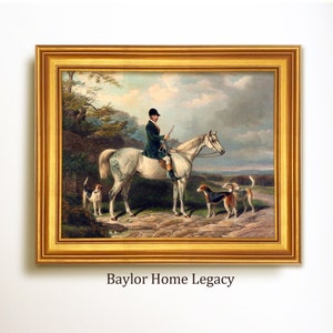 Framed Fox Hunter and Hounds Canvas Print, Horse and Foxhounds Wall Art, Vintage  Equestrian Décor