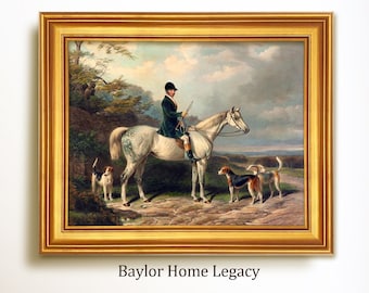 Framed Fox Hunter and Hounds Canvas Print, Horse and Foxhounds Wall Art, Vintage  Equestrian Décor