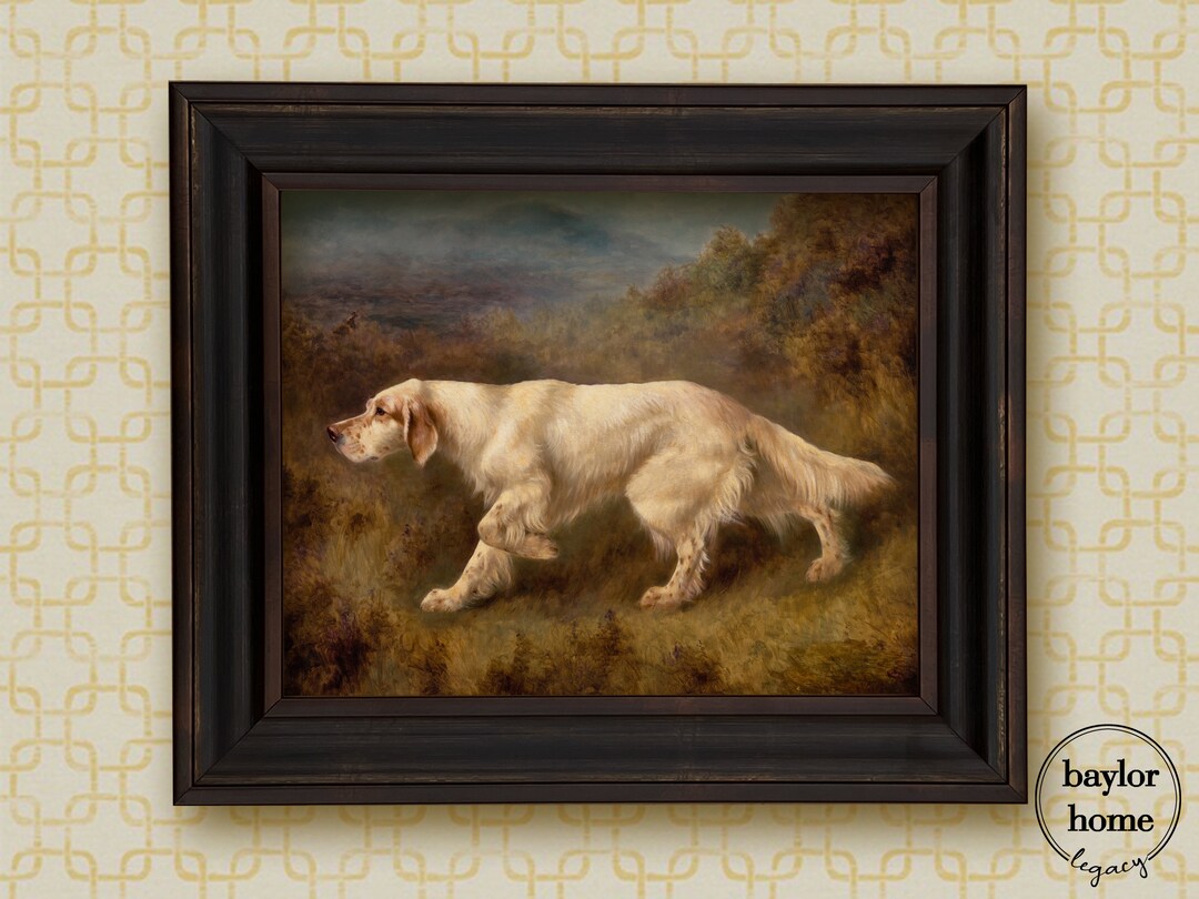 Framed English Setter Oil Painting Print on Canvas, Bird Dog Vintage ...