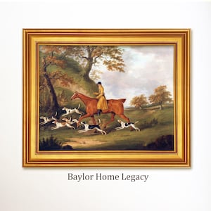 Framed Fox Hunter and Hounds in a Country Landscape, Fox Hunting Scene Print on Canvas, Horses and Hounds Wall Art, Equestrian Décor