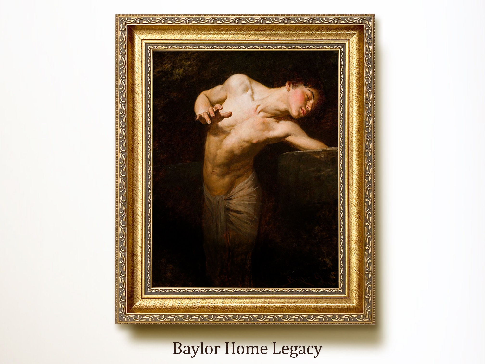 Framed Young Man Oil Painting Canvas Print, Classic Vintage Portrait Wall Art Picture, 19th Century Fine Art Picture of a Shirtless Man