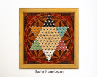 Chinese Checkers Game Board Canvas Print Framed or Unframed, Antique Style Folk Art Board Game, Unique Game Room Decor, Game Room Wall Art