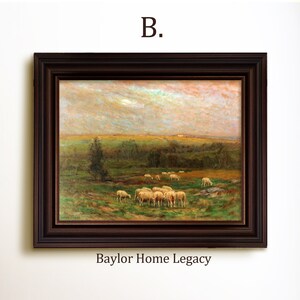 Framed Sheep Oil Painting Canvas Print, Rustic Farmhouse Sheep in ...