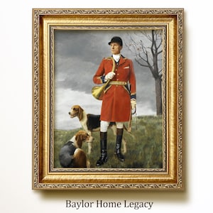 Framed Foxhunter Oil Painting Canvas Print, Classic Equestrian Fox Hunting Scene Wall Art, Vintage English Fox Hunting Landscape